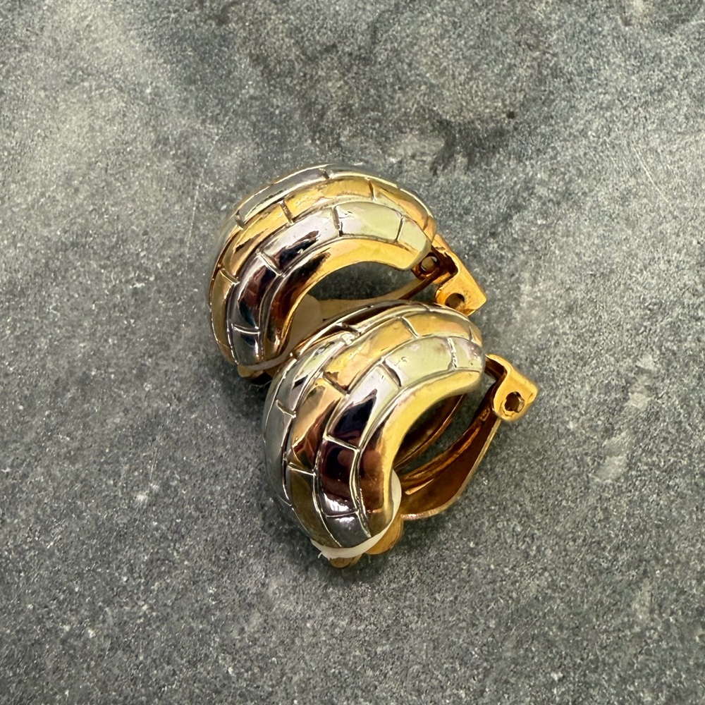 Vintage Gold Silver Mixed Metal Clip-On Earrings